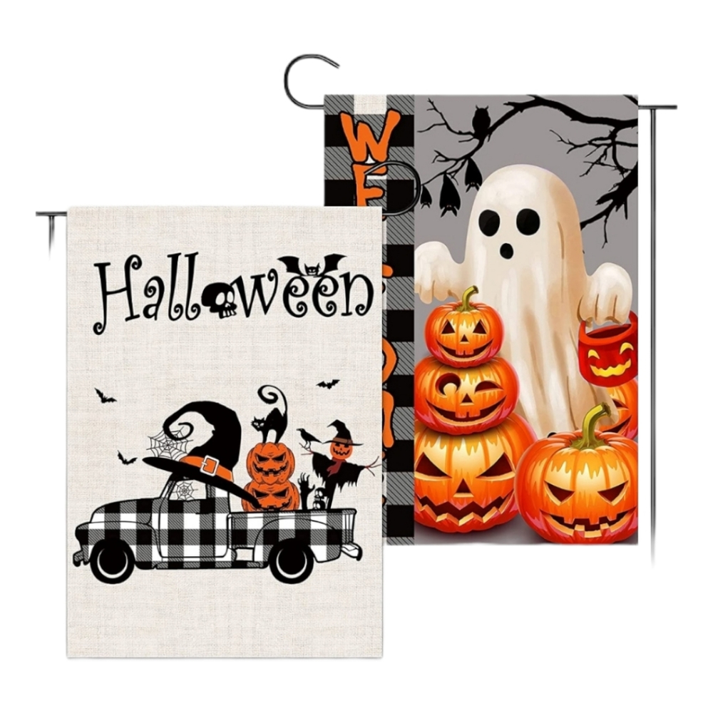 Set of 2 Halloween fall garden flags nwt